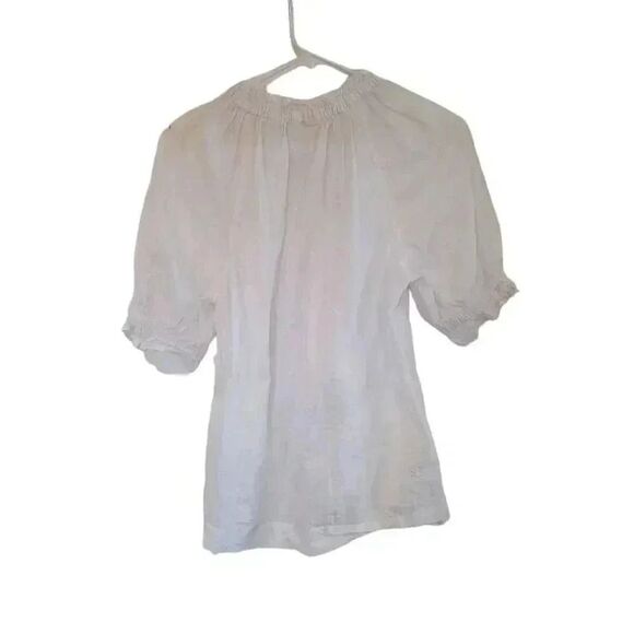 Gap Women's White Cotton Poplin w Tiny White Floral Embroidery Peasant Top - Picture 5 of 10